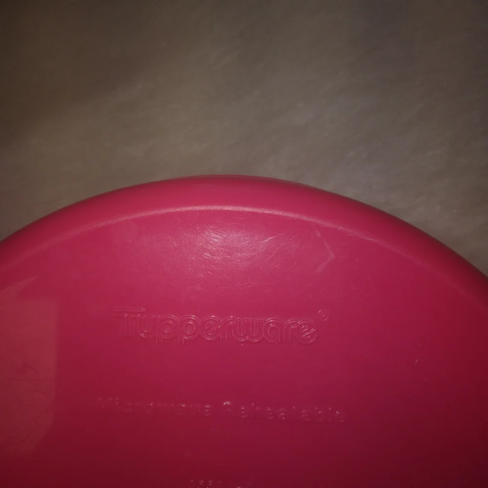TUPPERWARE Red divided munch dish with green lid